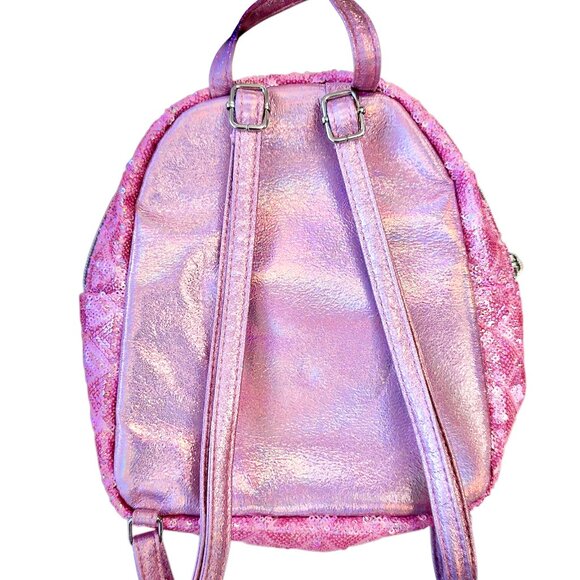 The Childrens Place Mini Backpack Girls Pink Sequin PomPom Adjustable/Top Handle - Picture 4 of 4